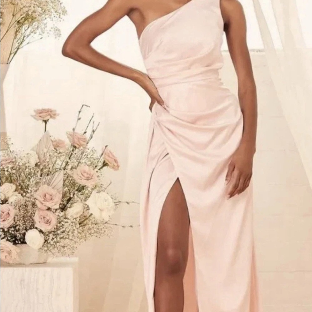 Lulus Dreaming of Elegance Blush Pink Satin One-Shoulder size 3X NWT - Picture 2 of 4
